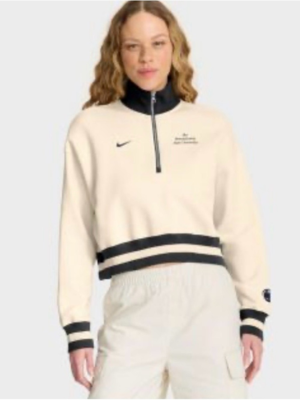 Nike Cream and Black Half-Zip Cropped Pullover of Utah State University